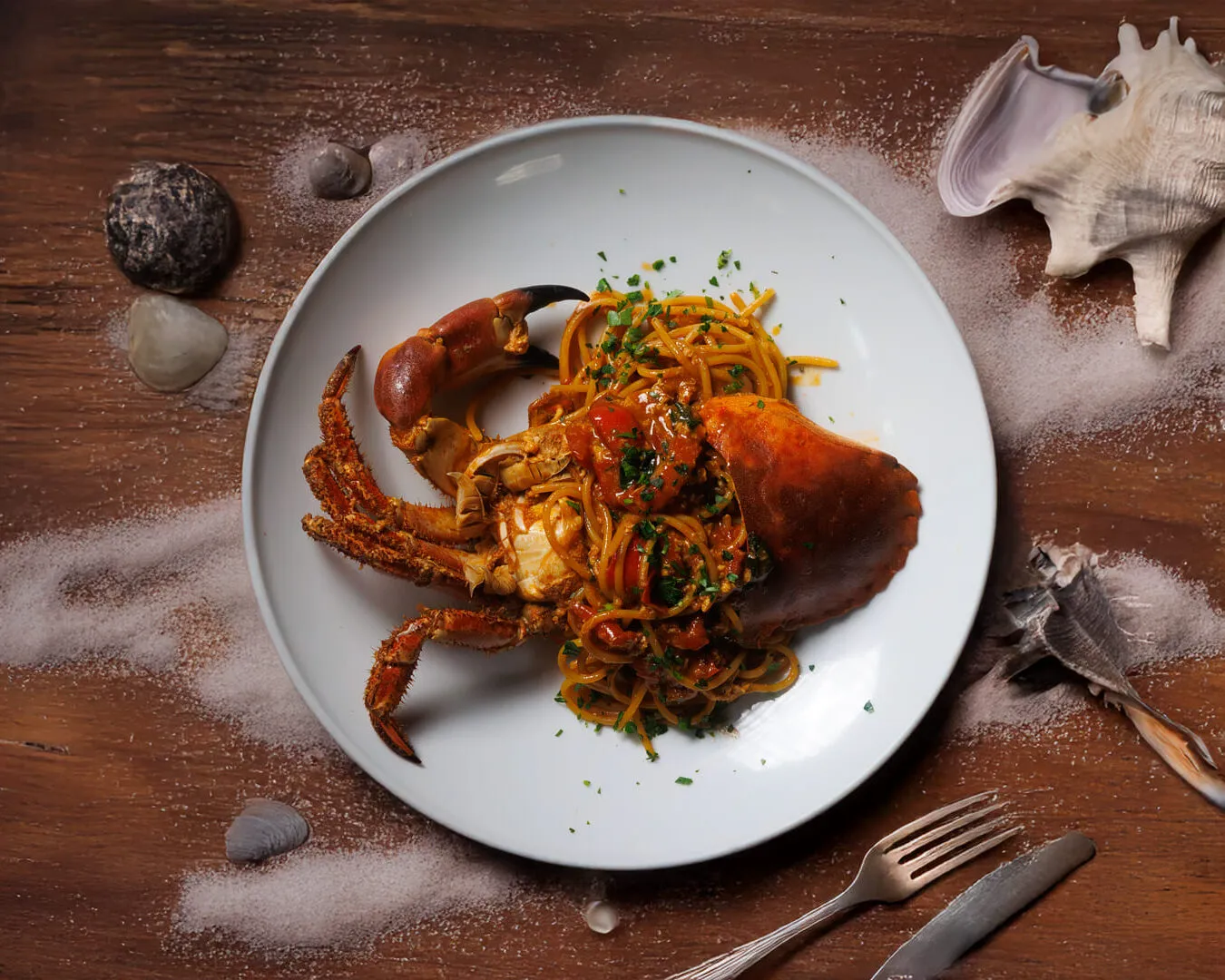 Spaghetti al granchio serviti da Settimo